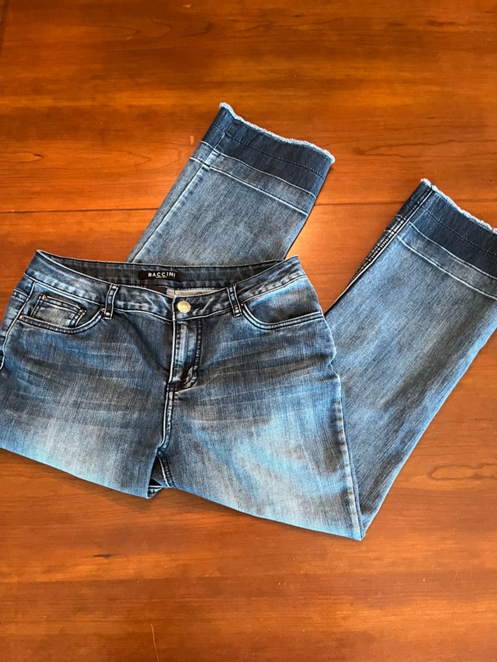 Baccini Cropped Flare Jeans Blue Raw Fray Hem Y2K Women 8